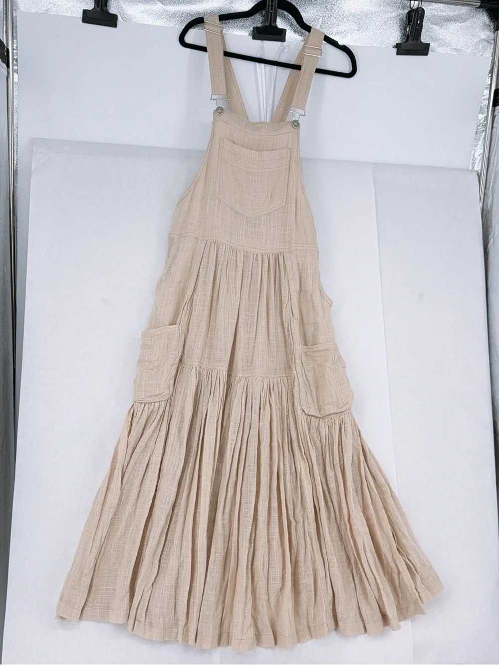 Free people Women's Natural Moonbeam Solid Skirtall linen dress nwt size m - Picture 4 of 9
